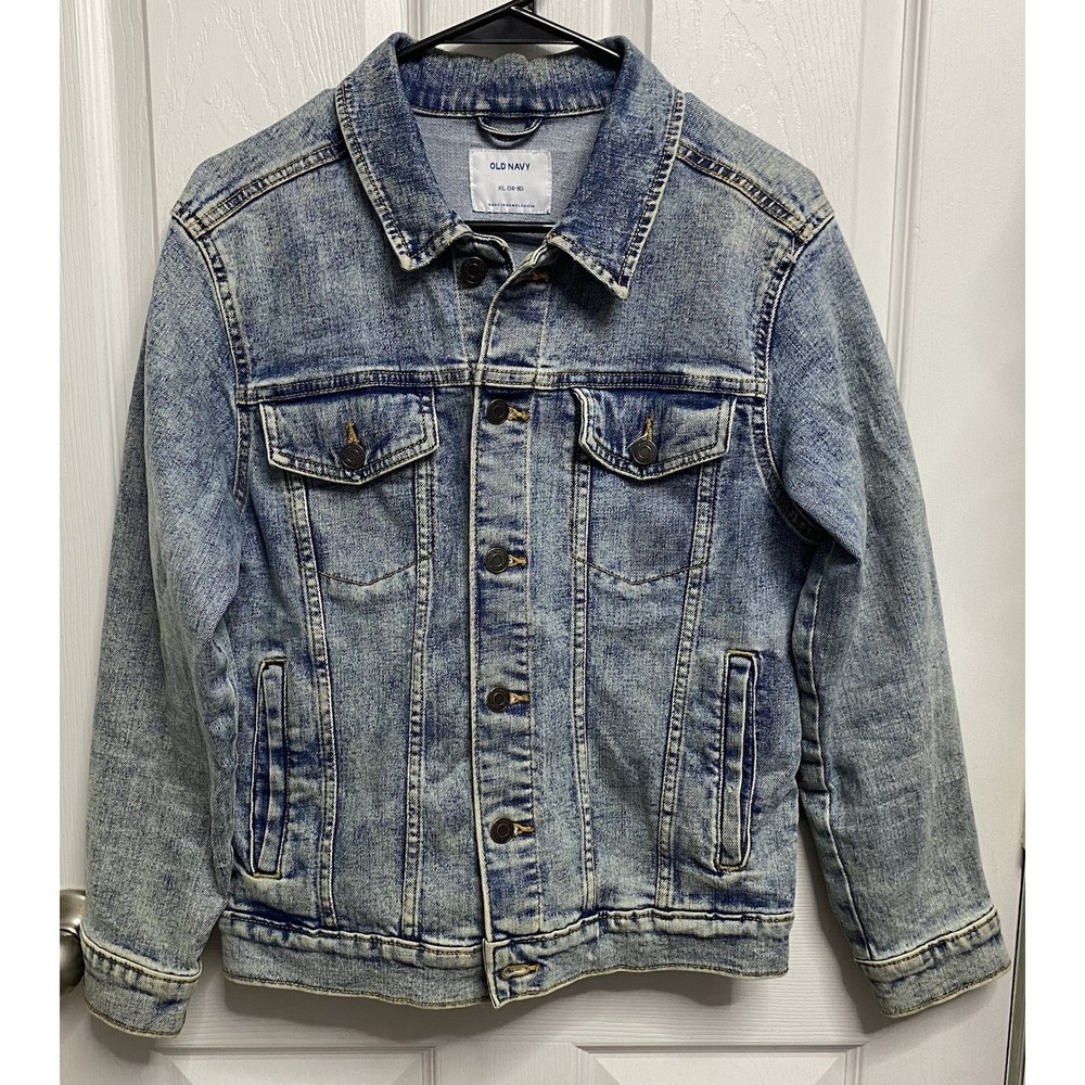 Old Navy Women 90's Distressed Light Blue Denim Jean Trucker Jacket Y2k XL 14-16